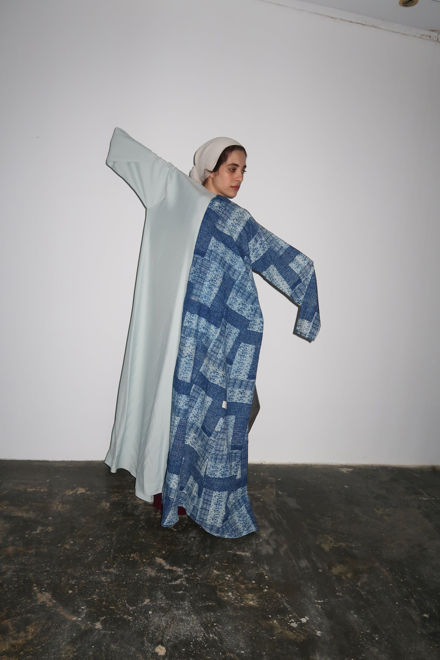 Hand-dyed blue bloc abaya