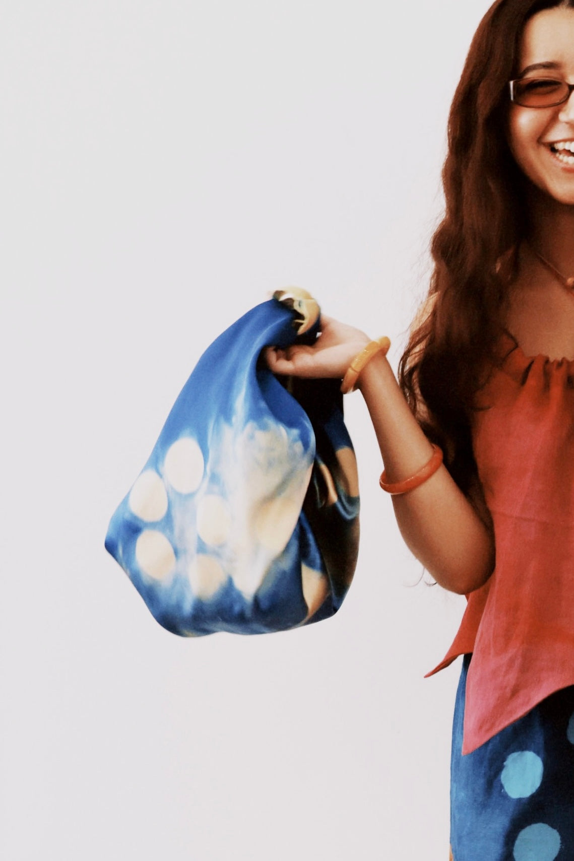 Hand-dyed Blue Silk Knot Bag
