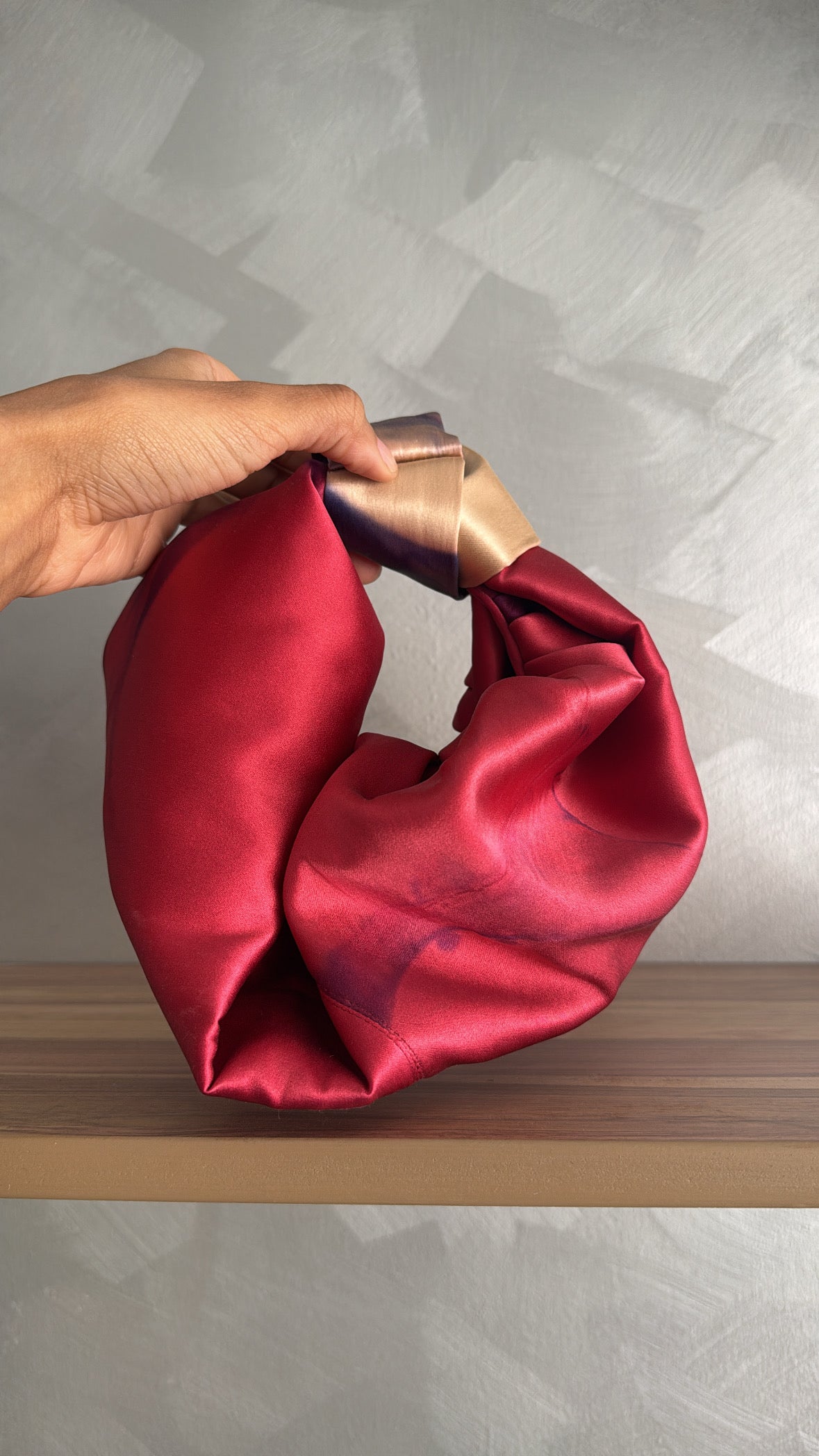 Hand-dyed silk knot bag
