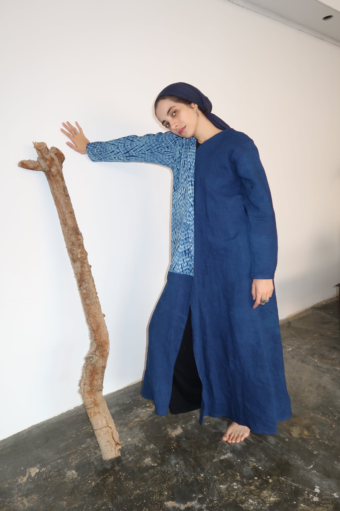 Hand-dyed ebb and flow indigo abaya