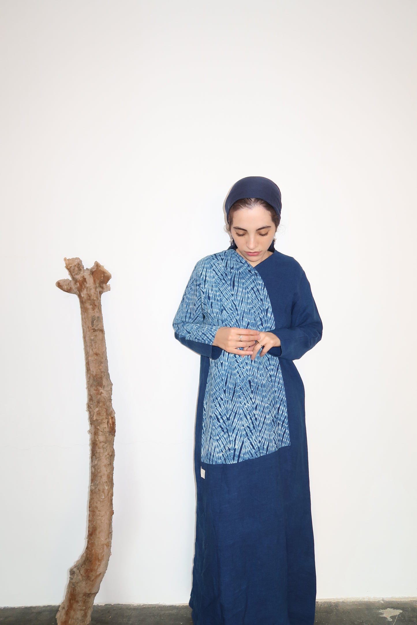 Hand-dyed ebb and flow indigo abaya