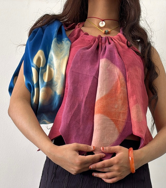 Hand-dyed Blue Silk Knot Bag