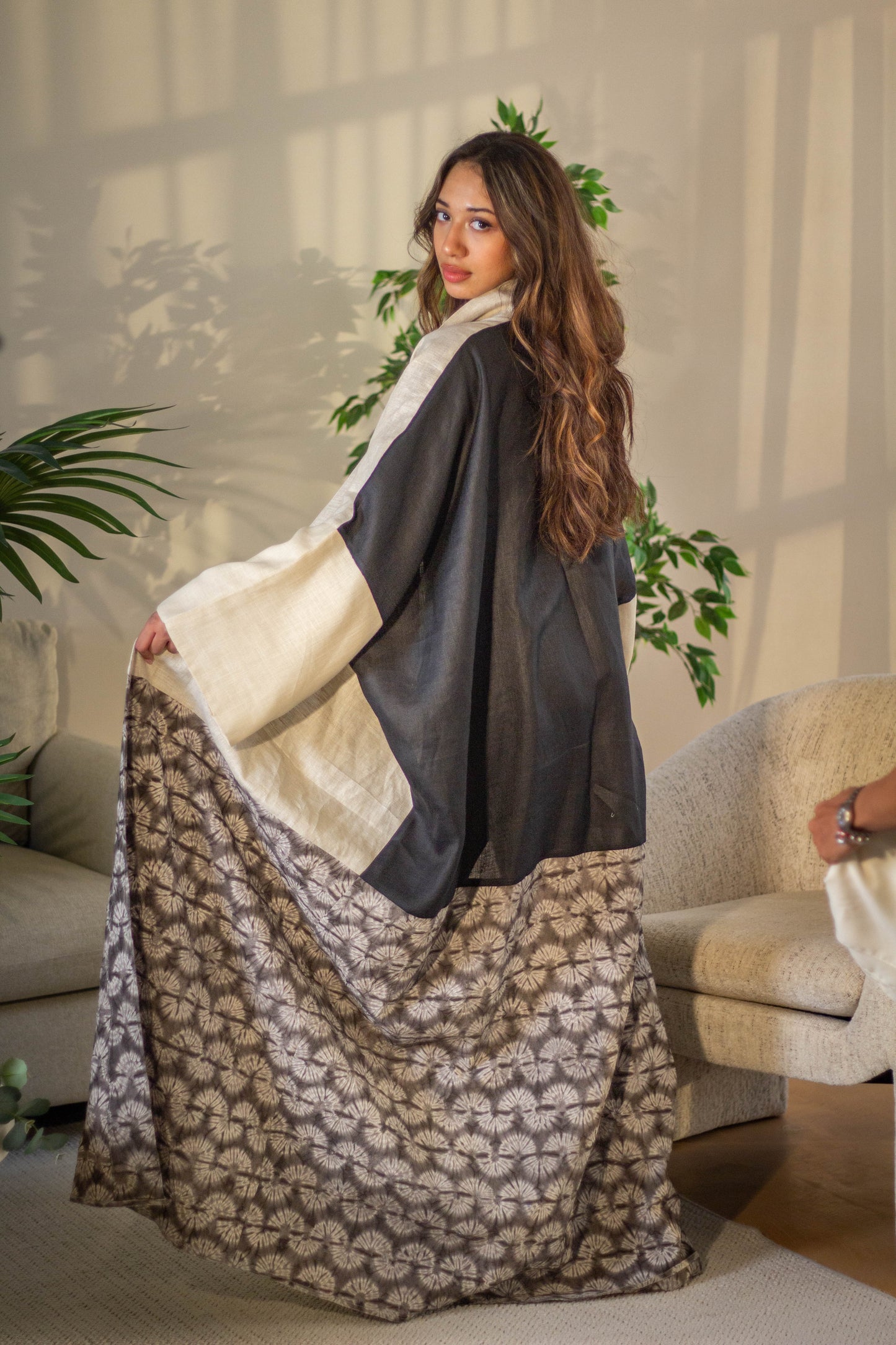 Color block Beige And Black Handmade Abaya